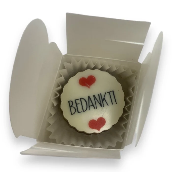1 logochocolaatje in verpakking (minimaal 45 stuks)