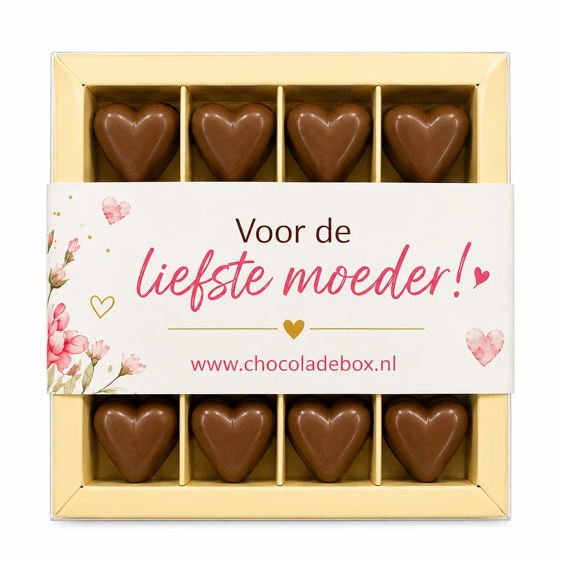 Moederdag Chocoladehartjes – 16 Massieve Melkchocolade Hartjes