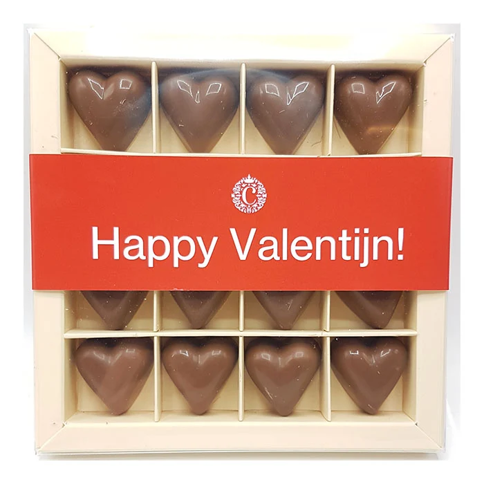 Valentijn Chocoladehartjes – 16 Massieve Melkchocolade Hartjes