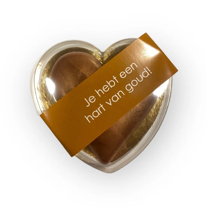 Hart van Goud. Chocoladehart Goud 200 gram melkchocolade Brievenbuspost