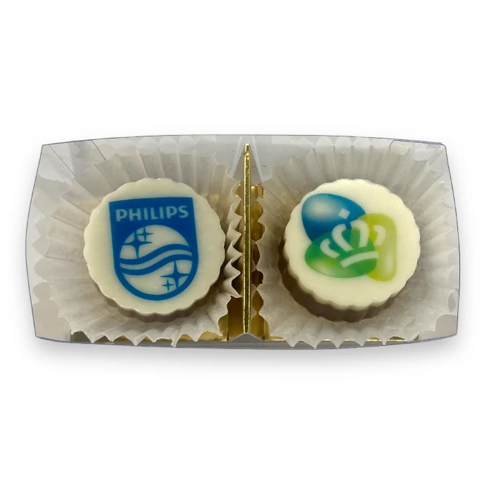 2 Ambachtelijke Bonbons met Logo in Luxe Verpakking (Vanaf 25 Stuks)