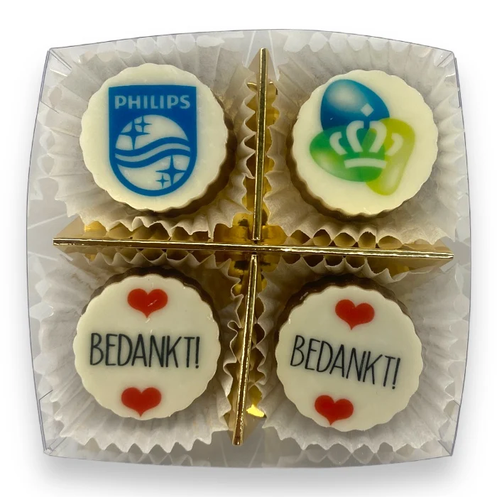 4 Ambachtelijke Bonbons met Logo in Transparante Verpakking (Vanaf 20 Stuks)