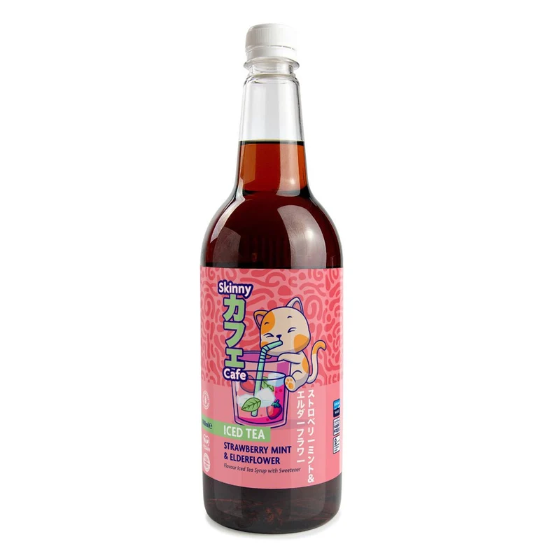 Skinny Caffe Aardbei-Munt & Vlierbloesem Suikervrije IJsthee Siroop - 1 liter