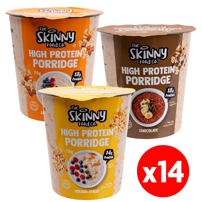 Slanke, eiwitrijke havermoutpap in portieverpakkingen van 14 x 70 g - 14 g eiwit (3 smaken om uit te kiezen)