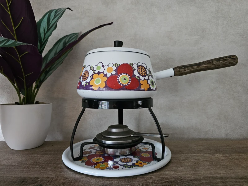 Fonduestel wit met bloemen