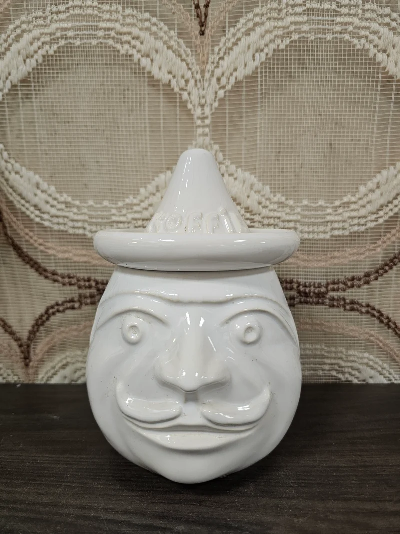 Vintage keramiek koffiepot met gezicht wit