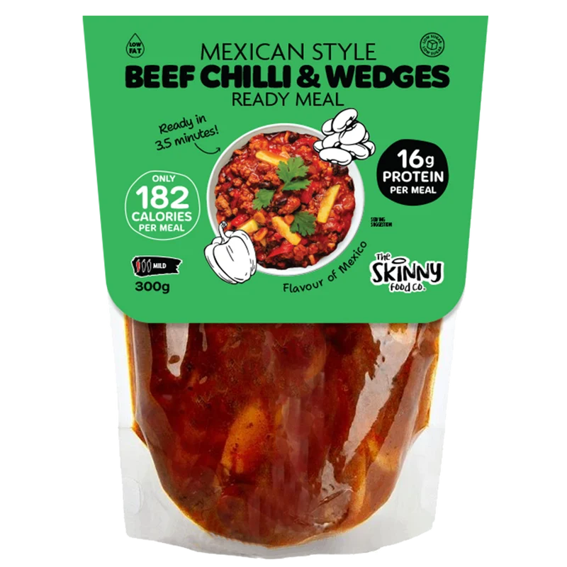 Magere Mexicaanse rundvlees- en chili-wedges 183 calorieën kant-en-klaarmaaltijd - 300 g (ook verkrijgbaar in een doos van 10)
