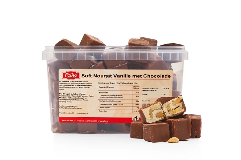 Soft Nougat Vanille met Chocolade (gechocolateerd) 250gram