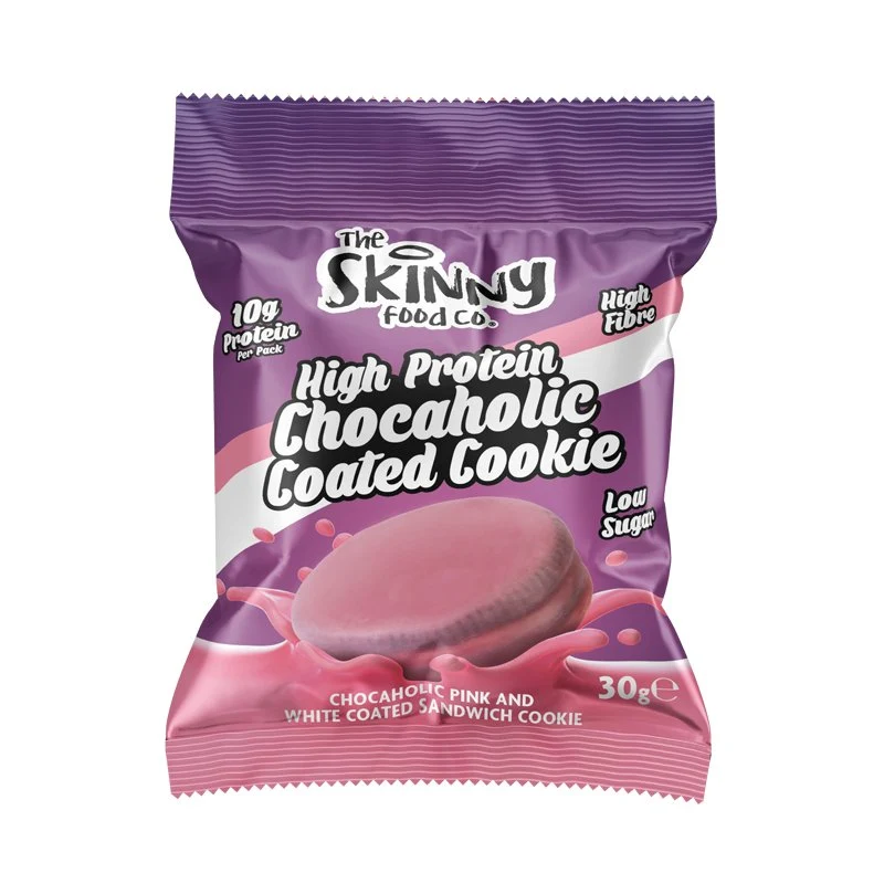 (Opruiming, ten minste houdbaar tot juli 2026) Slanke, eiwitrijke, met chocolade omhulde koekjes met aardbei
