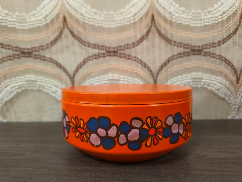 Brabantia Diane trommel oranje bloemen jaren 70