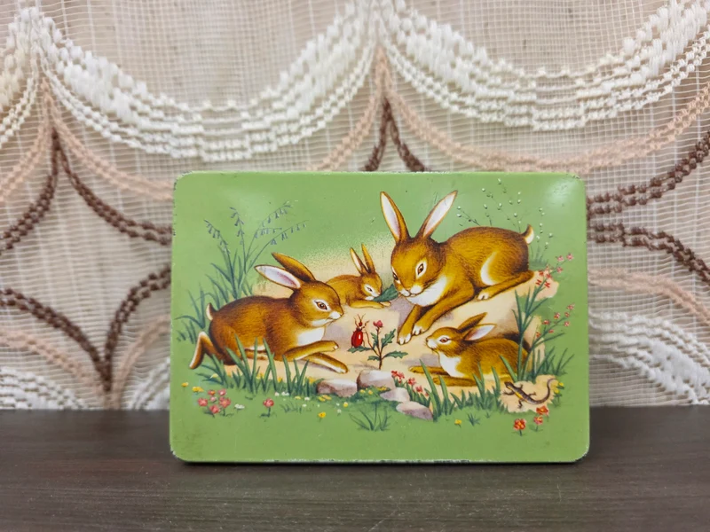 Vintage blik met konijnen illustratie