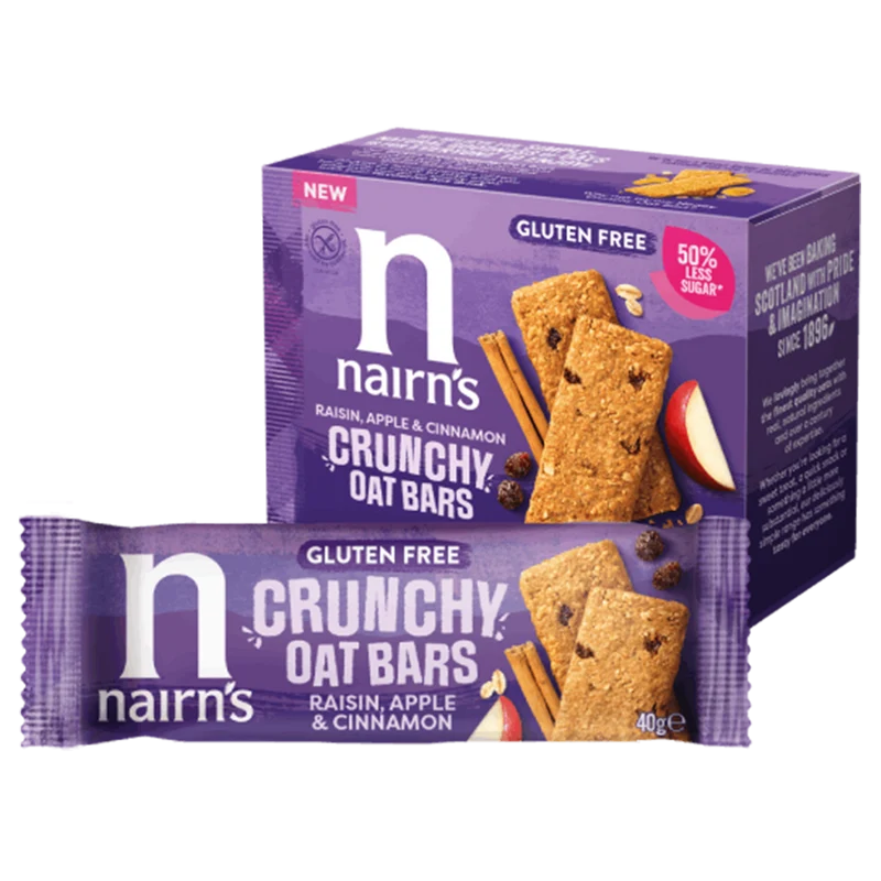 Nairns Crunchy oat bars raisin apple 160 gram