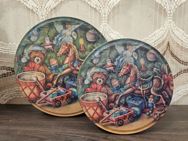 Set kerstblikken met speelgoedprint vintage decoratie