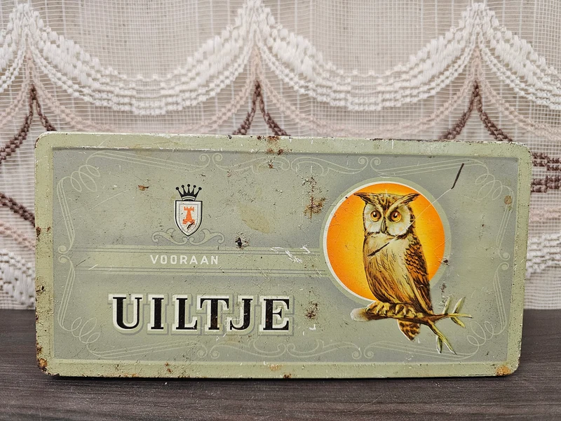 Sigarenblik Uiltje Vooraan rechthoekig vintage blik 23,5 cm