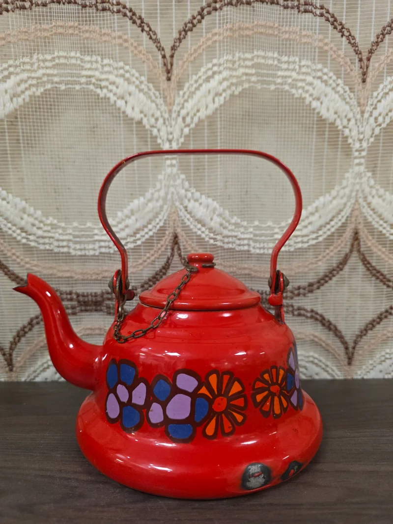 Brabantia Diane theepot rood met bloemen