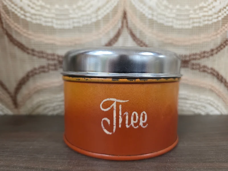 Brabantia vintage oranje gevlamd thee blik