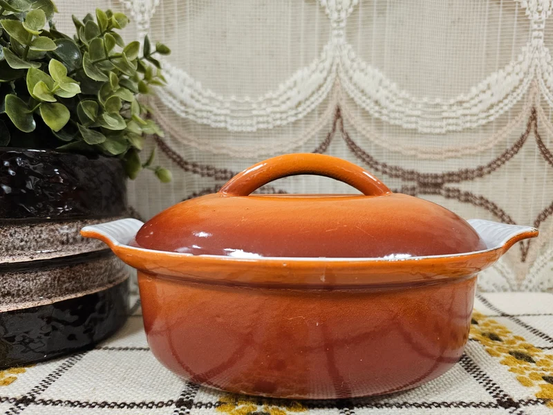 DRU oranje ovenschaal met deksel geëmailleerd gietijzer Made in Holland
