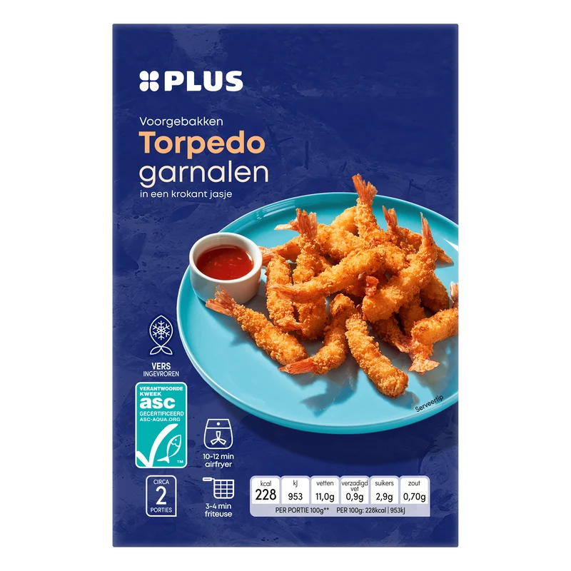 Voorgebakken torpedo garnalen