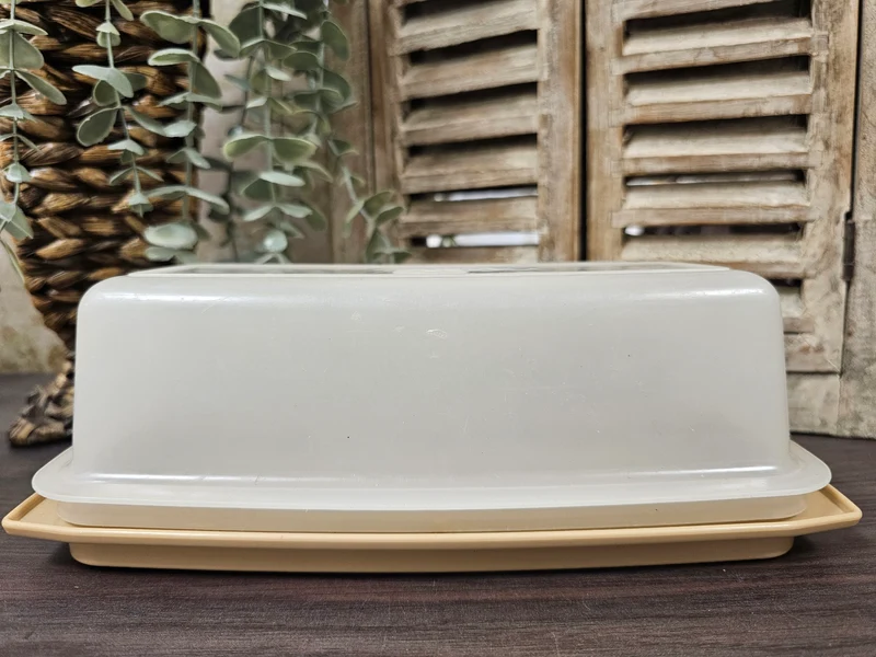 Beige Tupperware cake doos – vintage bewaardoos 26 cm