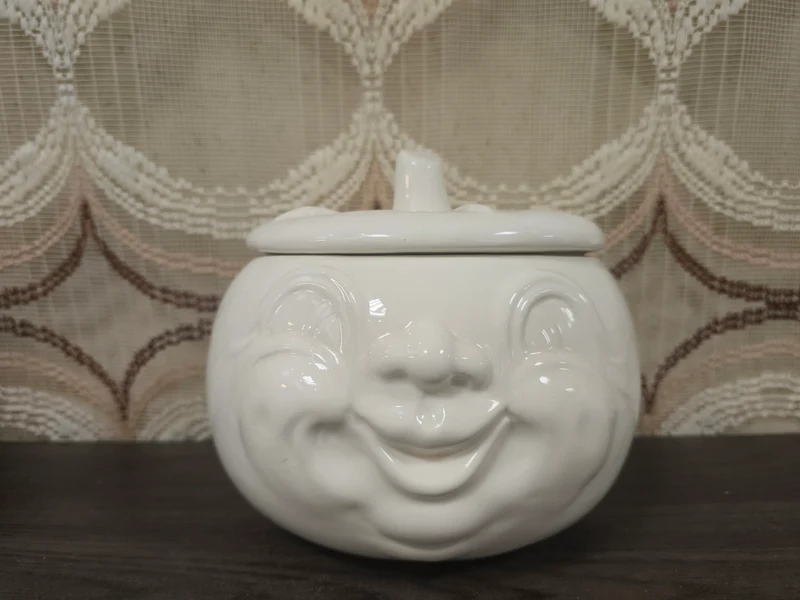 Grote vintage knoflookpot keramiek met gezicht