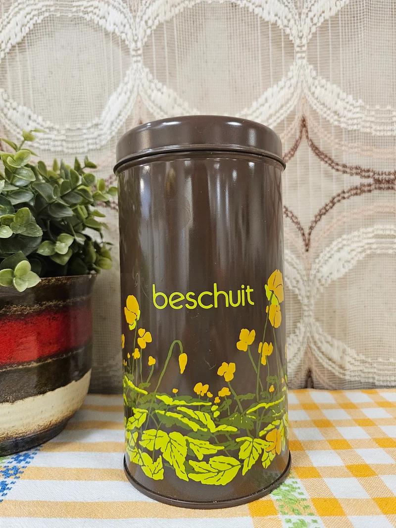 Brabantia bruin beschuitblik oranje bloemen