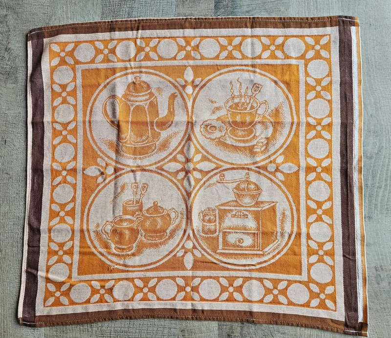 Oranje katoenen theedoek koffie en thee print 56 x 62 cm