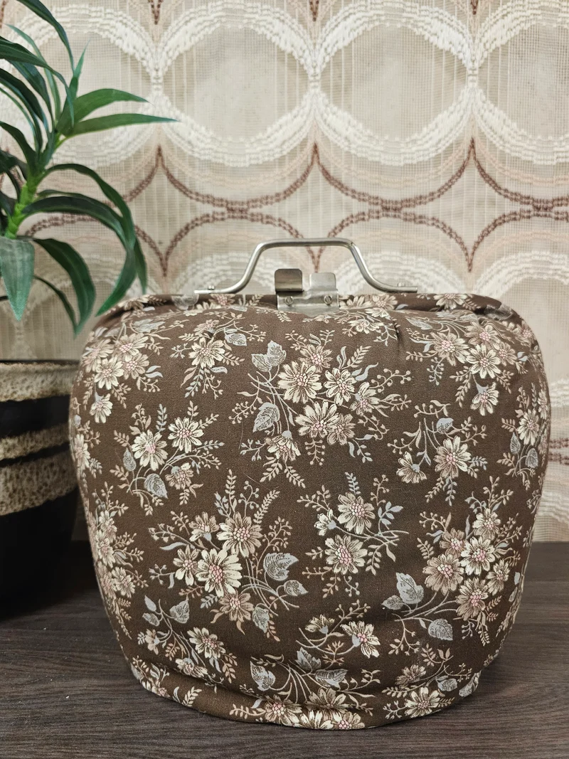 Vintage theebeurs met knip bruin beige bloemen