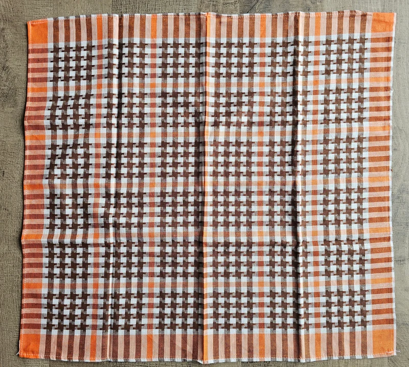 Vintage theedoek jaren 70 oranje bruine ruiten, katoen