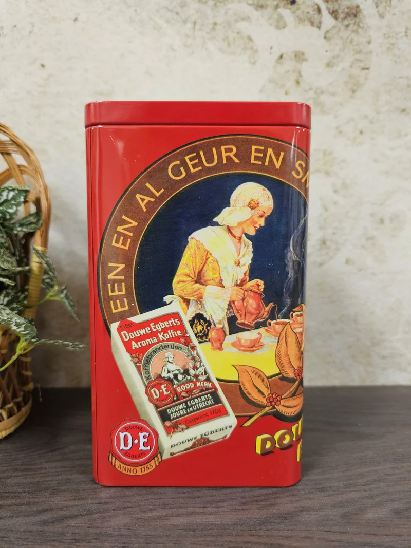 Douwe Egberts koffieblik rood vintage 20 cm