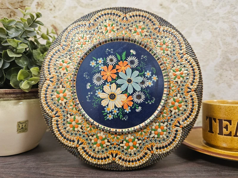 Mozaik kraaltjes koekblik oranje blauw