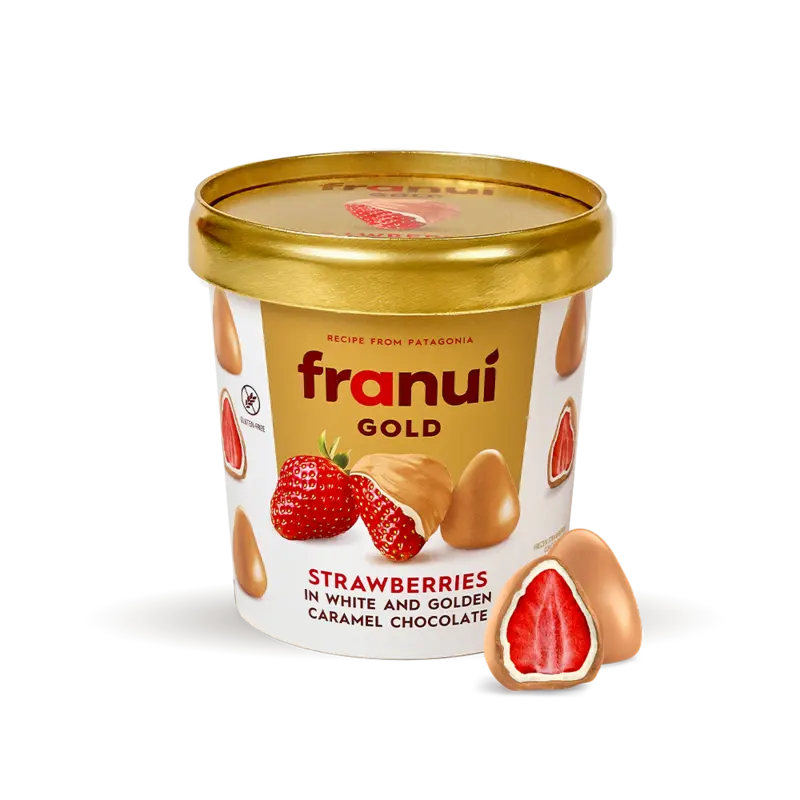 Franui Aardbei in witte en karamel chocolade