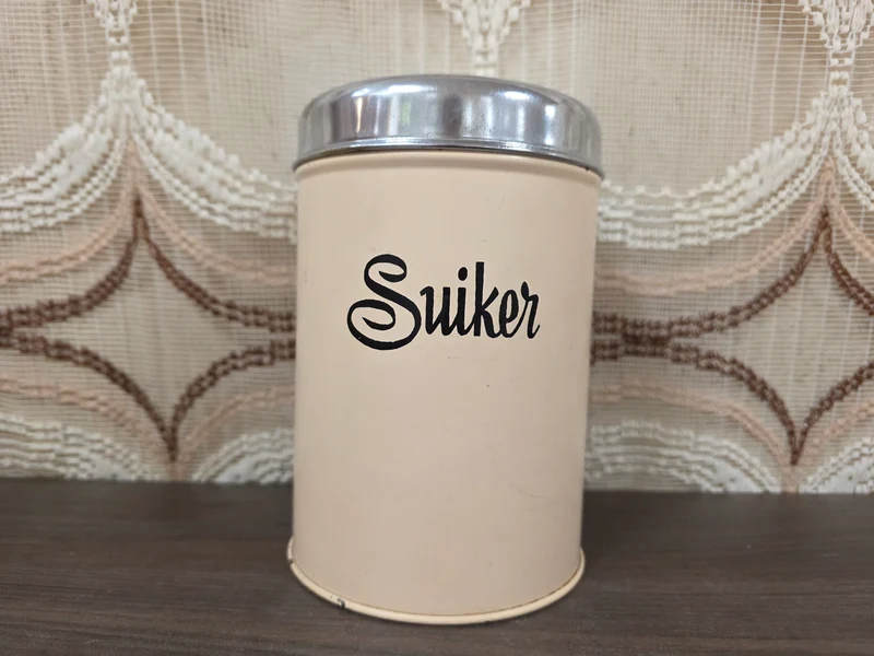 Brabantia suikerblik vintage jaren ’70 crèmekleurig