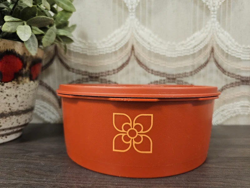 Tupperware koektrommel sterdeksel roestbruin