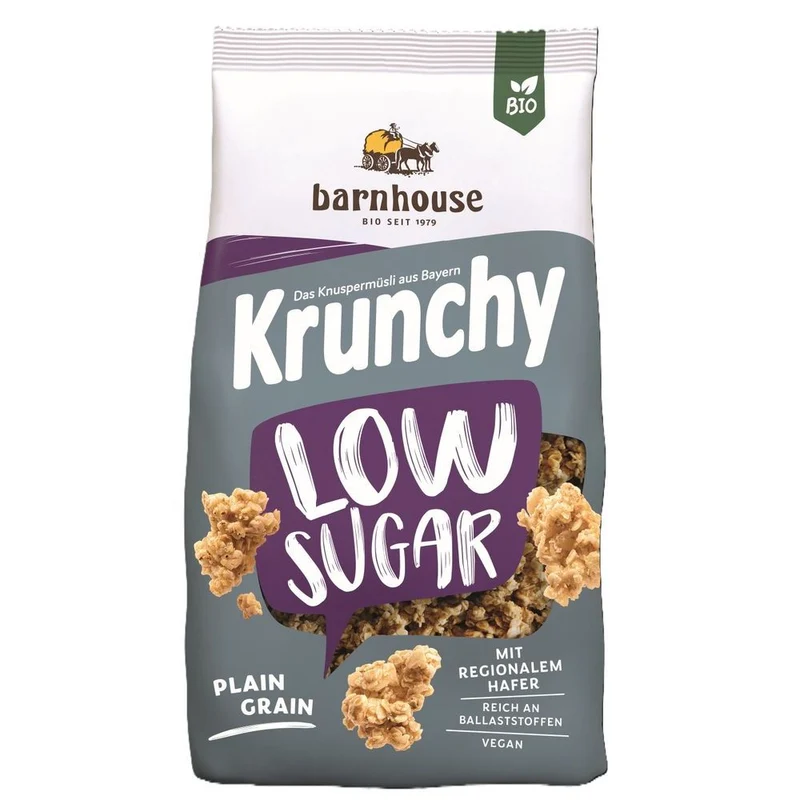 Barnhouse Krunchy Low Sugar Plain Grain Biologisch 375 gram