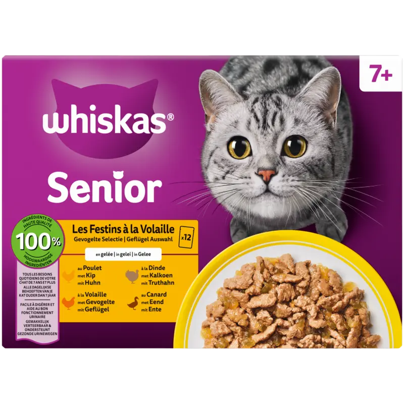 Whiskas Senior gevogelte kip,kalkoen,eend gelei