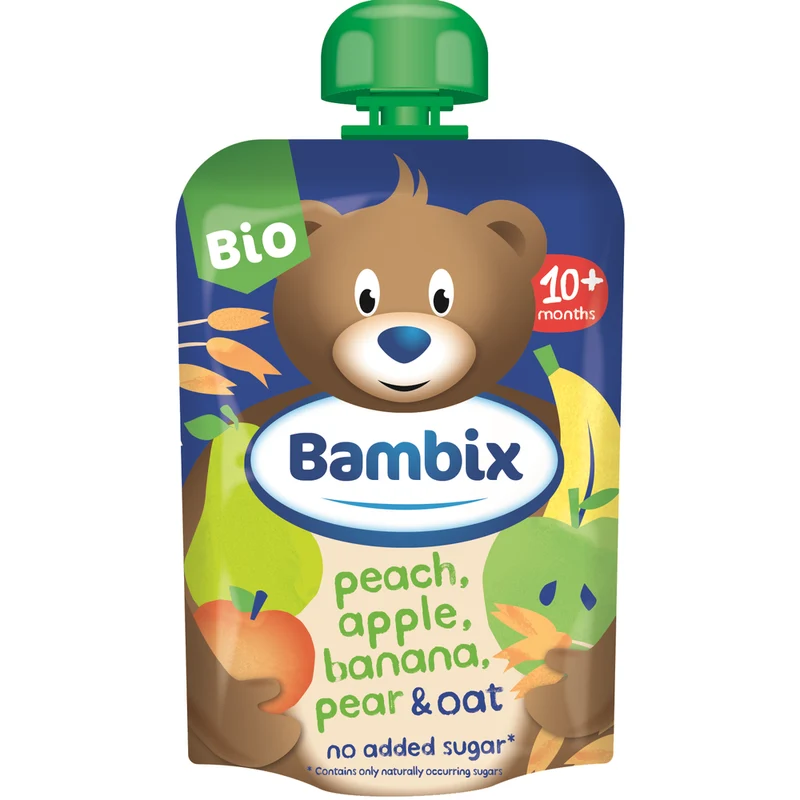 Bambix Knijpzakje Appel, Perzik, Banaan, Peer & Haver Bio 10M+ 100 gram