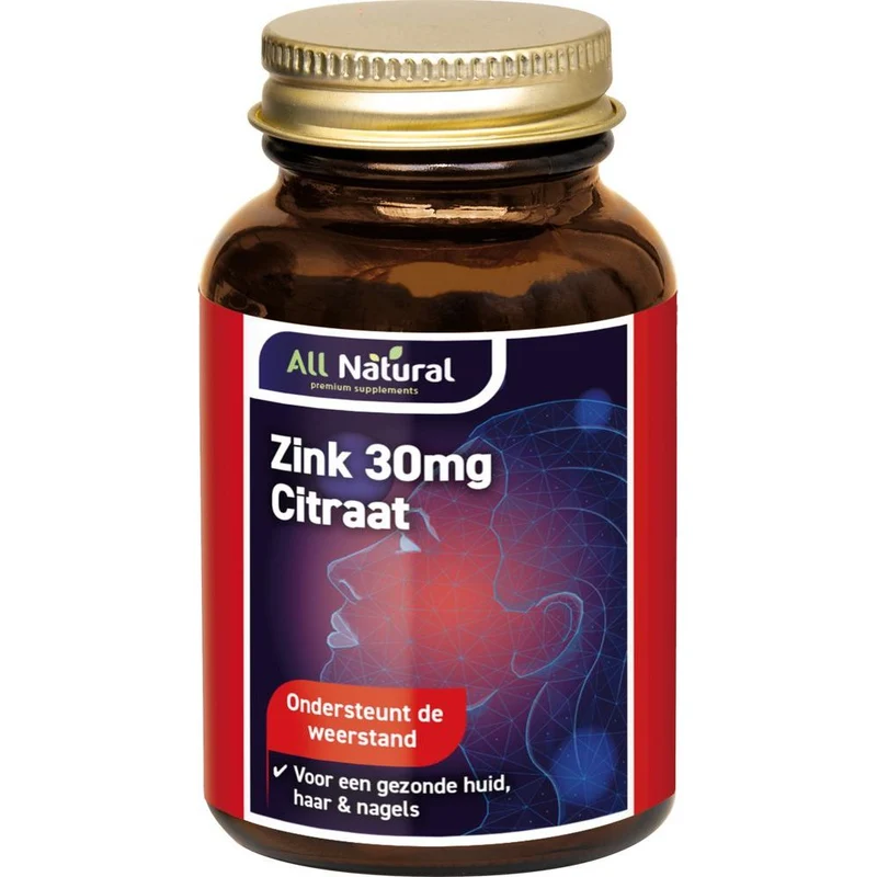 All Natural Zink Citraat 30mg Tabletten 60 tb