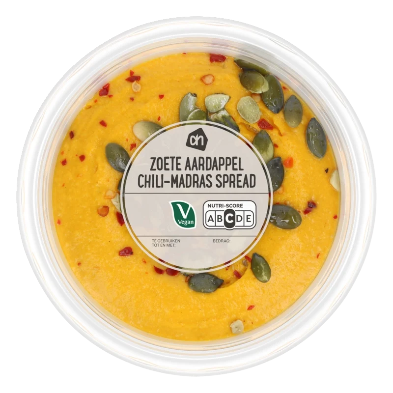 Zoete aardappel chili-madras spread