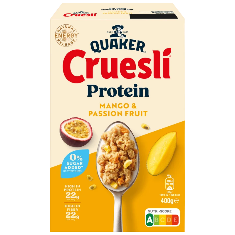 Quaker Cruesli proteine ZSA mango fr