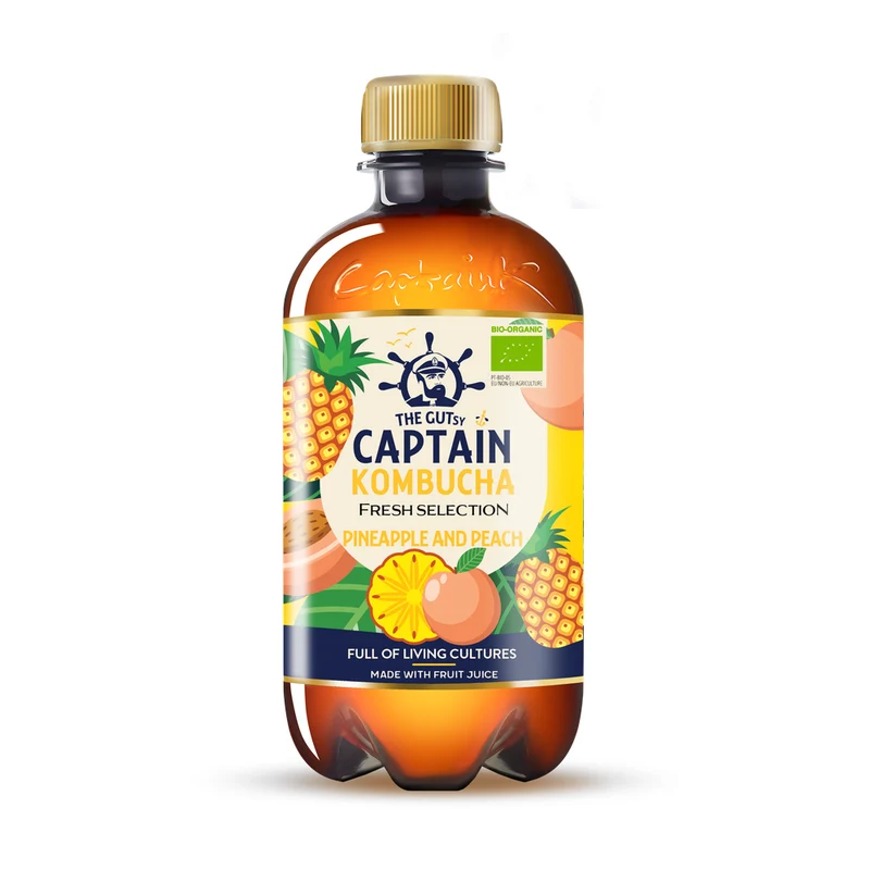 The GUTsy Captain Kombucha Fresh Pineapple Peach Biologisch 400 ml