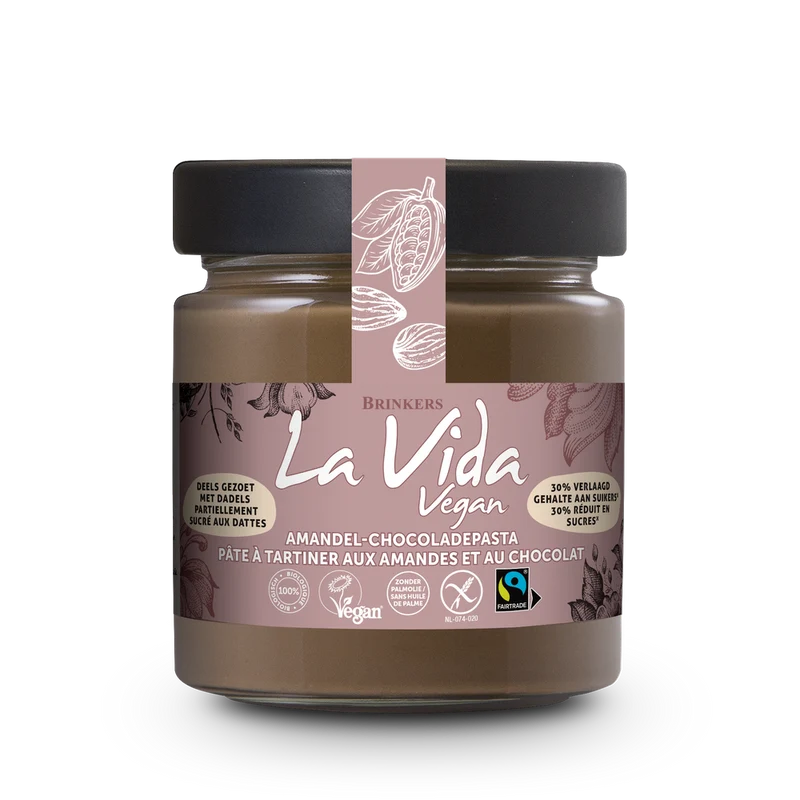 La Vida Vegan Amandel Chocoladepasta In Suiker Verminderd Biologisch 200 gram