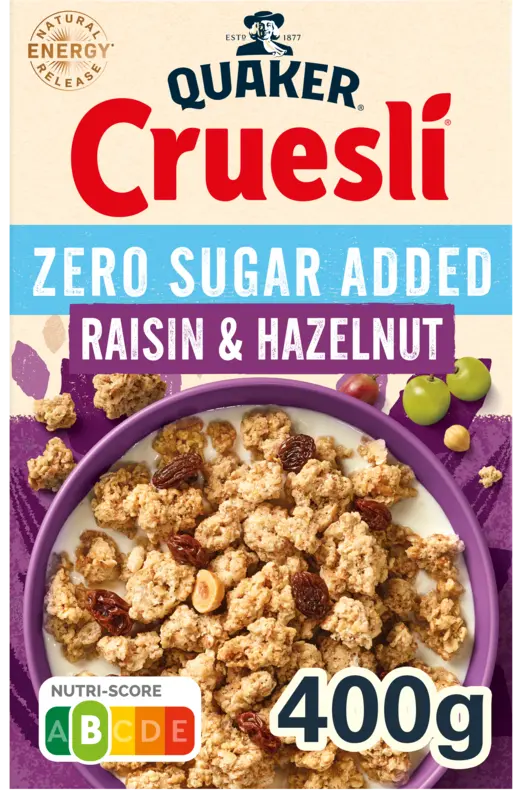 Quaker Raisin hazelnut zero sugar added