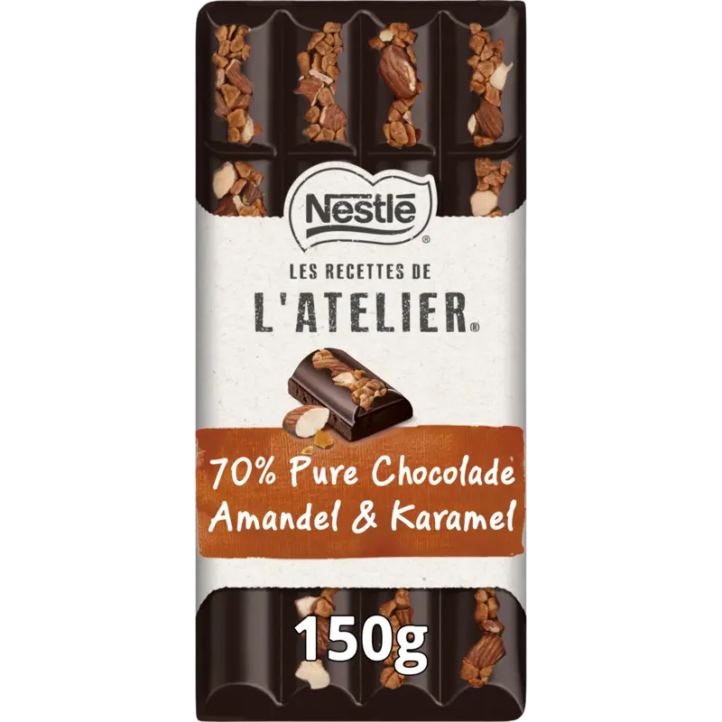 L'Atelier 70% Pure chocoladereep amandel & karamel