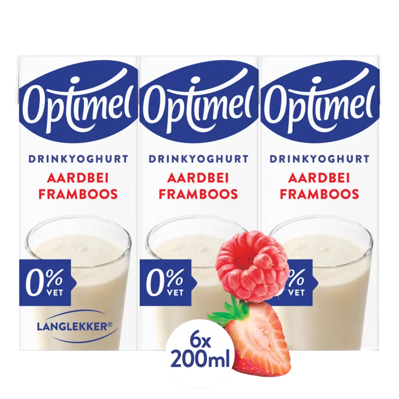 Optimel Langlekker drinkyoghurt aardbei framboos