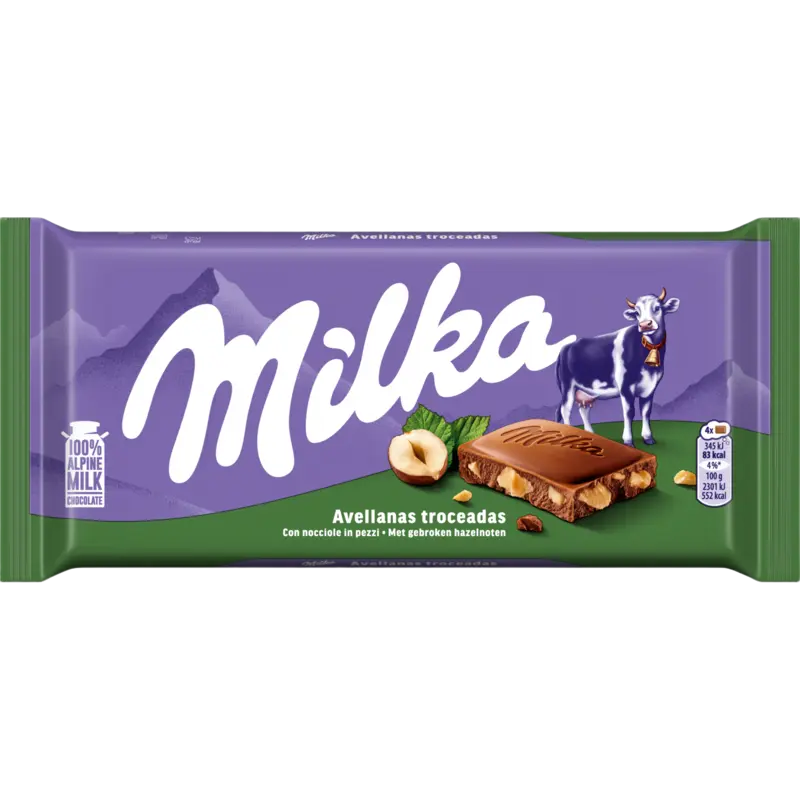 Milka Chocoladereep gebroken hazelnoten