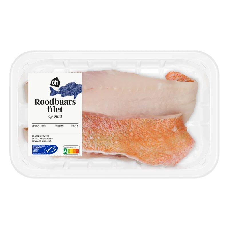 Roodbaarsfilet op huid