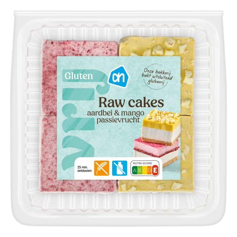 Glutenvrij Raw cakes aardbei en passievrucht mango