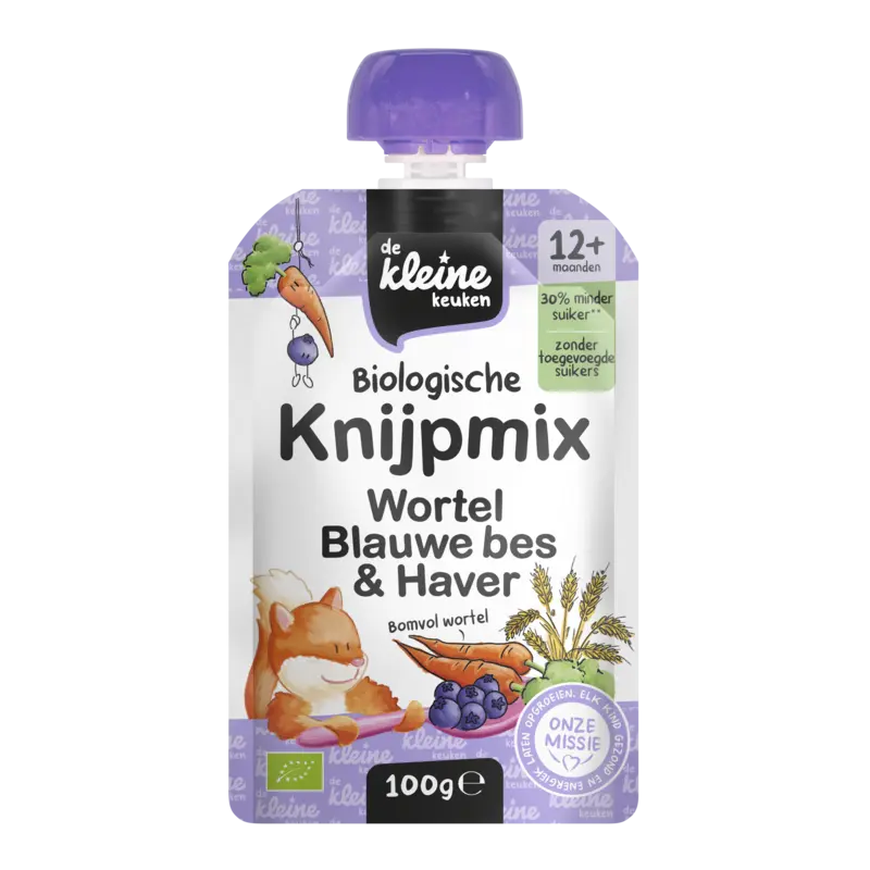 De Kleine Keuken Knijpmix wortel blauwe bes & haver 12m+
