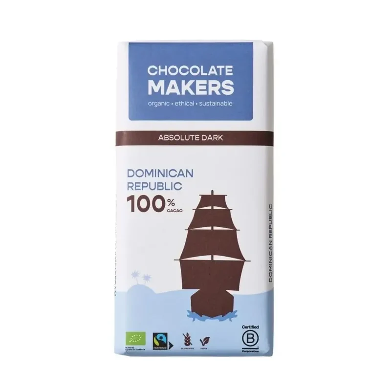 Chocolatemakers Reep tres hombres 100% extra puur fairtrade 80 gram
