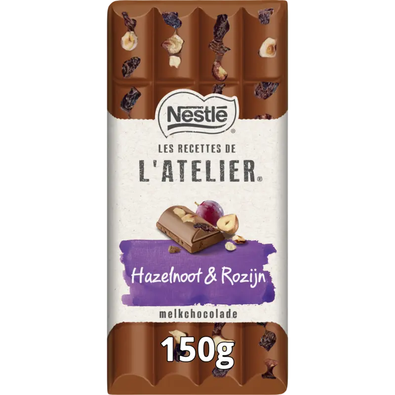 L'Atelier Melkchocoladereep hazelnoot & rozijn